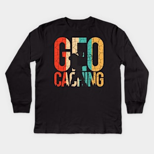 Geocaching - Retro Style Geocacher Vintage Silhouette Kids Long Sleeve T-Shirt